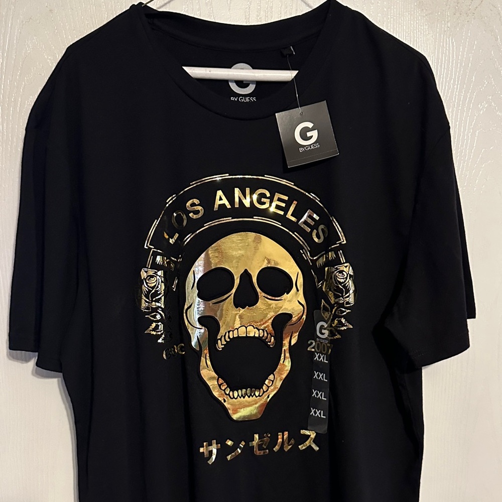 G by Guess Black and Gold Los Angeles Skull Tee